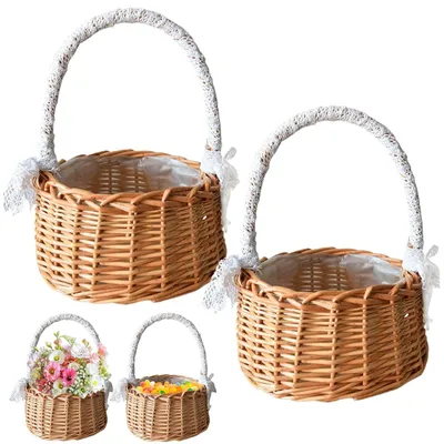 Obrázok produktu pre Dekoratívny kvetinový kôš - súprava 2 kusov - pletený ratanový kôš - s rúčkami - vhodný na svadbu - rozmer 20 x 11 cm - dekoratívny kôš