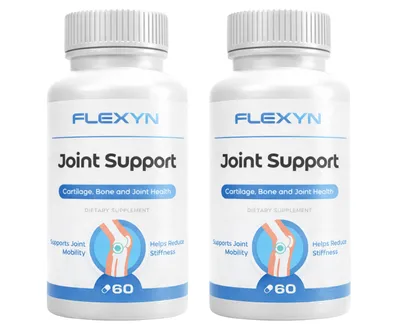 Zdjęcie produktu dla Suplement diety Flexyn – zestaw 2 opakowania po 60 kapsułek – zawierający peptydy kolagenu wołowego, metylosulfonylometan (MSM) i hialuronian sodu – dla dorosłych.