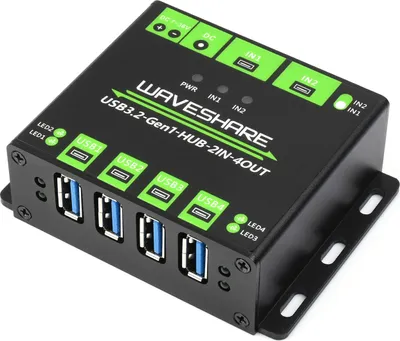 Produktbild von Waveshare Industrieller USB 3.2 Hub: 4-Port Erweiterung, umschaltbare Doppelhosts, Mehrfachschutz