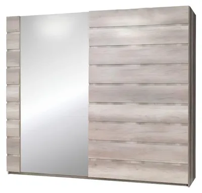 Image de Armoire ROMI chêne Dab Canyon 200 cm – 2 portes coulissantes avec miroir, 2 penderies et 8 étagères
