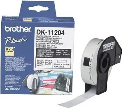 Zdjęcie produktu dla Brother DK-11204, Czarny na białym, 400 szt., DK, Biały, bezpośrednio termiczny, Chiny