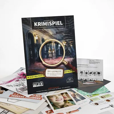 Produktbild von MAGNIFICUM Krimispiel: Das Bankett - Teil 2 - Der Fluch des Diamanten von Ramanpur| Brettspiel & Escape Room Spiel für Erwachsene | Krimi-Abenteuer