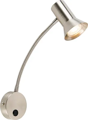 Produktbild von QAZQA - Modern Wandleuchte Stahl I Silber I nickel matt mit Flexarm - Karin Flex I Wohnzimmer I Schlafzimmer - Stahl Länglich - LED geeignet GU10