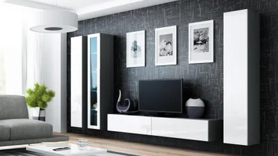 Zdjęcie produktu dla Cama Witryna VIGO pełna'180' 180/40/30 szary/biały połysk, Szafka do przechowywania, Do zawieszenia na ścianę, Szafka przyścienna, 4 pół., 1 drzw., Szary