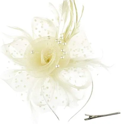 Produktbild von Haarklemmen mit Blumen-Mesh-Linien auf einer Haarband und einer Gabeligen Klammer für Cocktail-Tea-Party-Hüte für Mädchen und Frauen