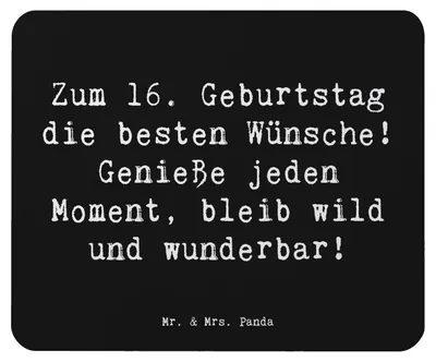 Produktbild von Mr. & Mrs. Panda Mousepad Spruch 16. Geburtstag Glück - Schwarz - Geschenk, besondere Wünsche, Alter, pc, Feier, Teenager, Happy Birthday, Geburtstagsgruß, mauspad
