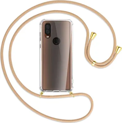 Produktbild von Handykette Backcover-Schutzhülle mit Band (Metall goldfarben) für Motorola One Vision - beige
