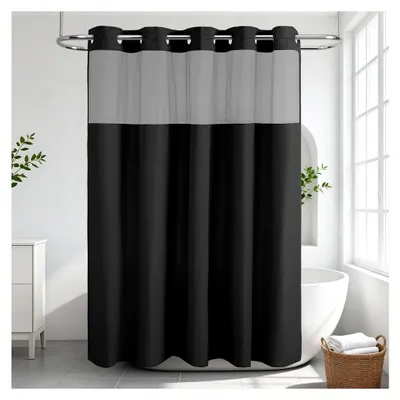Produktbild von Duschvorhang 256GSM Waffelgewebe, mit Netzoberteil, Hotelqualität, wasserdicht, maschinenwaschbar, beschwerter Saum, 72 x 75, Schwarz