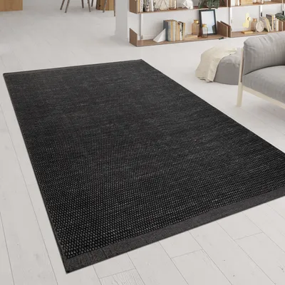 Immagine prodotto di Tappeto tessuto a mano, trama piatta, stile scandinavo, motivo melange, colore antracite, dimensioni 140x200 cm