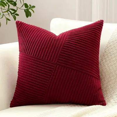 Productafbeelding van Kussensloop, corduroy, windmolenmotief, strepen, 45x45 cm, bordeauxrood, 1 stuk