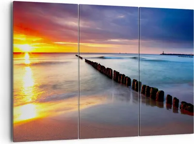 Produktbild von Bild auf Leinwand - Leinwandbild - Meer Küste Strand Sonnenaufgang - 165x110cm - Wand Bild - Wanddeko - Leinwanddruck - Bilder - Kunstdruck - Leinwand bilder - Wandkunst - CE165x110-2781
