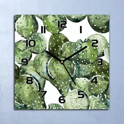 Produktbild von Wanduhr Echt-Glas-Küchenuhr Bemalter Kakteen Quarz Lautlos 30x30 Deko Bilder