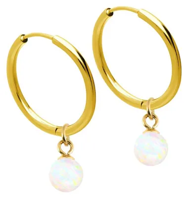 Produktbild von Chirurgenstahl Ohrclicker Creolen SYNTHETISCHER OPAL Farbe: Gold + Opal: Weiß Innendurchmesser: 14 mm
