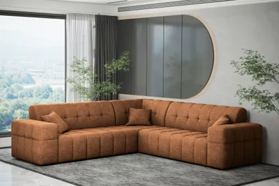 Productafbeelding van Designbank NANCY, bekleding: stof, kleur: Perfect Harmony Caramel, uitvoering: universeel (geschikt voor beide kanten)