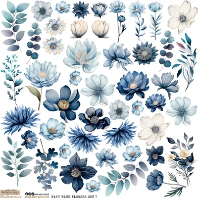 Immagine prodotto di AUFKLEBER Adesivi ScrapLove Dekor - Fiori blu navy set 1