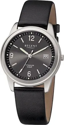 Produktbild von Regent Herren Uhr Titan-Uhr F-684 Analog Leder Armband-Uhr schwarz URF684