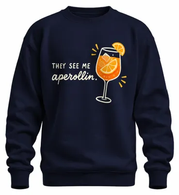 Immagine prodotto di "Aperollin" - Felpa da donna a maniche lunghe, ideale per l'estate, con motivo Aperol Spritz, colore blu navy, taglia XL
