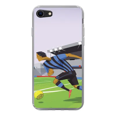 Produktbild von MuchoWow® Handyhülle Schutzhülle Hülle für iPhone SE 2020 Eine Illustration von Spielern, die in einem Stadion Fußball spielen - Junge - Mädchen - Kinder Silikon Softcase Handy Hülle - Kartenbesitzer