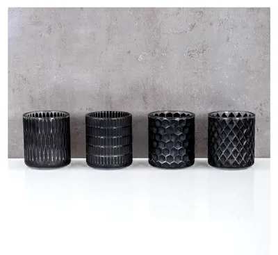 Produktbild von 4er Set Teelichthalter aus Glas in Schwarz für Tischdekoration
