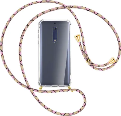 Produktbild von Handykette Backcover-Schutzhülle mit Band (Metall goldfarben) für Nokia 5 - rosa Karo