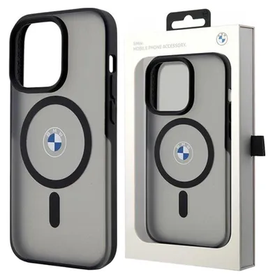 A BMW branded phone case is shown next to its packaging.