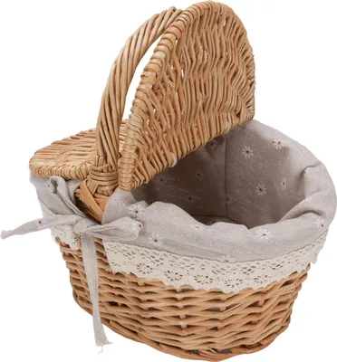 Zdjęcie produktu dla Wiklinowy kosz piknikowy z podwójną pokrywą i wyjmowanym uchwytem Ręcznie pleciony kosz piknikowy do podróży w plenerze