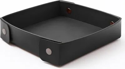 Produktbild von Taschenleerer Leder Schwarz cm 16 x 16 x H.4 - Lederschale Serviertablett Ablageschale - Hergestellt in Italien