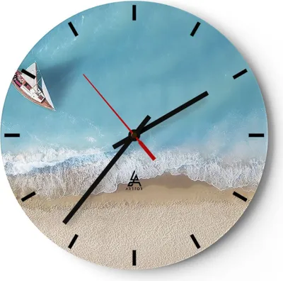 Produktbild von Wanduhr - Rund - Glasuhr - Yacht Sommer Meer - 40x40cm - Schleichendes Uhrwerk - Lautlos - zum Aufhängen bereit - Dekoration Modern - Wanddekoration aus Glas - C3AR40x40-4140