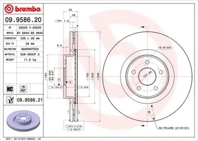 Produktbild von 2x BREMBO 09.9586.21 Bremsscheibe Vorderachse