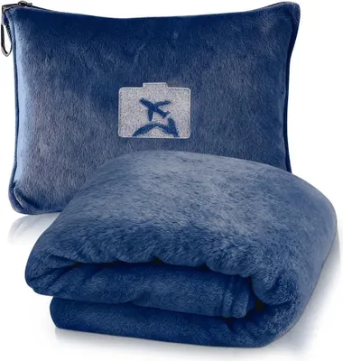 Produktbild von Reisdecke und Kissen 2-in-1, Fleece, kompakt, mit Rucksackclip, für unterwegs