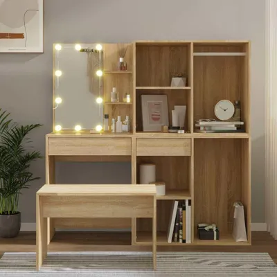 Obrázok produktu pre sada toaletných stolíkov vidaXL s LED diódou Materiál: dub sonoma