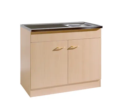 Produktbild von Küchen Spülen Unterschrank Start 100 cm breit 60 cm tief in Buche Nachbildung mit Edelstahl Auflagespüle