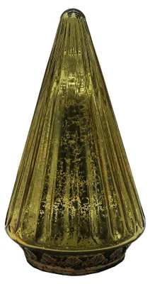 Imagen del producto de Adornos navideños de Clayre & Eef con iluminación LED. Árbol de Navidad, diámetro 11 cm, altura 19 cm, color dorado, de vidrio