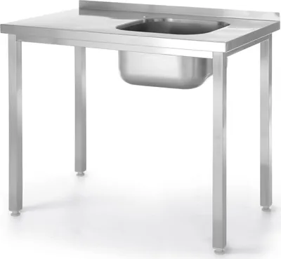 Immagine prodotto di Tavolo con lavello monocomparto senza ripiano - Linea Budget - prefabbricato, profondità 600 mm, HENDI, Linea Budget, lavello a destra, 1000x600x(H)850mm