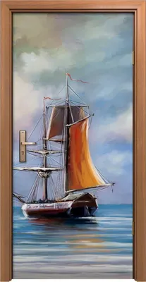 Produktbild von Türposter 90x200 cm Türaufkleber Türtapete Türfolie Klebefolie Kunst Schiff Meer Landschaft Gemälde