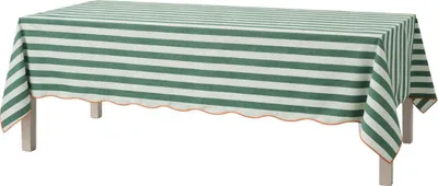 Obrázek produktu pro Mica Decorations Pruhovaný ubrus na jídelní stůl – ubrus omyvatelný 250 x 140 cm – ubrus 100 % bavlna – zelený