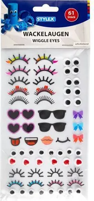 Produktbild von Bastel Wackelaugen Set Wimpern Brille selbstklebend 61 Teile Künstler Bastelbedarf Stylex 46452