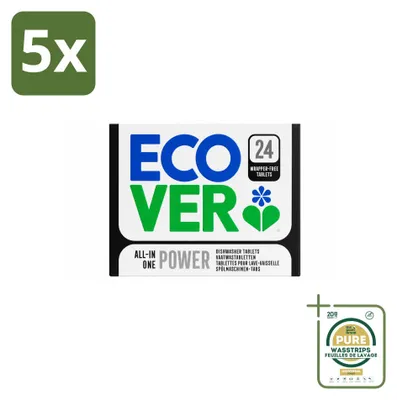 Produktbild von 5 x  Ecover All-in-One Power Geschirrspültabs - Vorratspackung - 5 Stücke