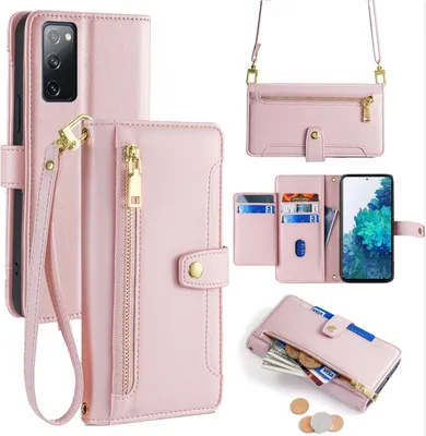 Produktbild von Handykette Samsung Hülle mit Band Handyhülle Kartenfächer Kunstleder Umhängetasche Galaxy S20 FE Rosa