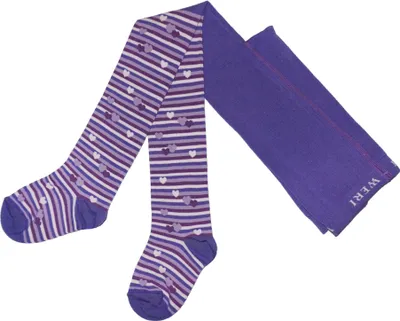 Produktbild von Kinderstrumpfhosen für Mädchen aus Baumwolle Ringel und Herze Lila Größe 134-146