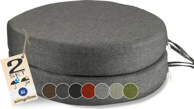 Produktbild von sunnypillow 2er Set Stuhlkissen Rund Ø 40 cm wasserdicht UV-lichtecht, 7cm dick - Outdoor Polsterauflage mit Bändern - Auflage für Stühle,Bänke - Sitzkissen Stuhlauflage für Haus und Garten, Anthrazit