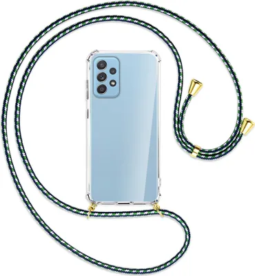 Produktbild von Handykette Backcover-Schutzhülle mit Band (Metall goldfarben) für Samsung Galaxy A52 4G / 5G, A52s 5G - grün/blau/weiß