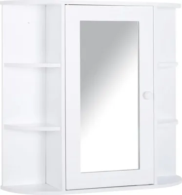 Image de Armoire de salle de bain, miroir, étagères réglables, blanc