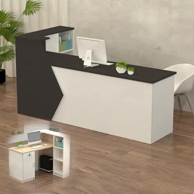 Image de Comptoir de réception, comptoir d'accueil, présentoir de en bois avec espace de rangement, de 100 à 300 cm, noir et blanc, dimensions : 100x60x100 cm