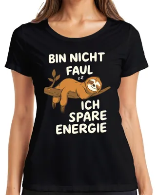 Productafbeelding van Niet lui, ik bespaar energie. Grappig spreekwoord voor dames, T-shirt, zwart, maat L