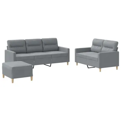 Produktbild von 3-tlg. Sofagarnitur mit Kissen Hellgrau Stoff