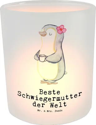 Produktbild von Mr. & Mrs. Panda laterne teelicht Pinguin Beste Schwiegermutter der Welt - Transparent - Geschenk, Geschenkidee, Teelichthalter, Schwiegermama, Schwiegereltern, Glas