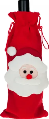 A red Santa Claus bottle bag with a black cap.