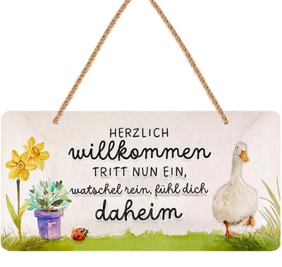 Produktbild von Retro Blechschild HERZLICH WILLKOMMEN Schild - willkommen Deko Garten, Schild für Haustür und Eingangstür mit Spruch - Willkommensschild