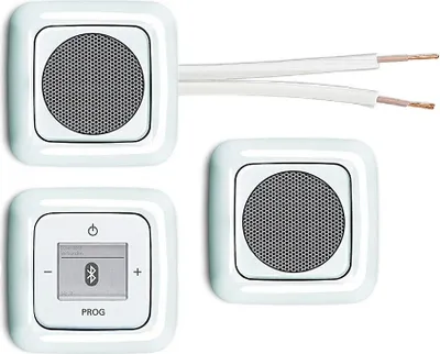 Produktbild von Busch Jäger Unterputz Bluetooth Radio 8217 U (8217U) alpinweiß Reflex SI + 2 x Lautsprecher + Radio + Abdeckung + 3 x 1-fach Rahmen + 10 m Lautsprecherkabel 2x0,75 mm² Unterputzradio (Radio)